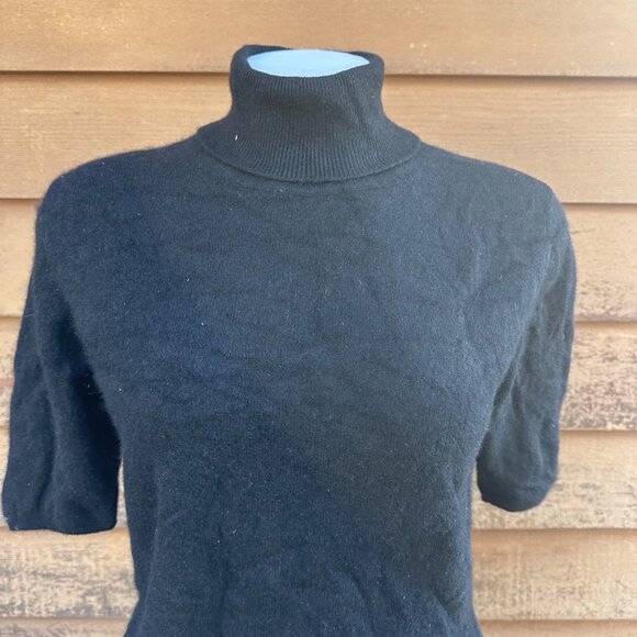 Talora Womens Black 100% Cashmere Turtleneck Sweater 3/4 Sleeves Medium Made In - Picture 6 of 9